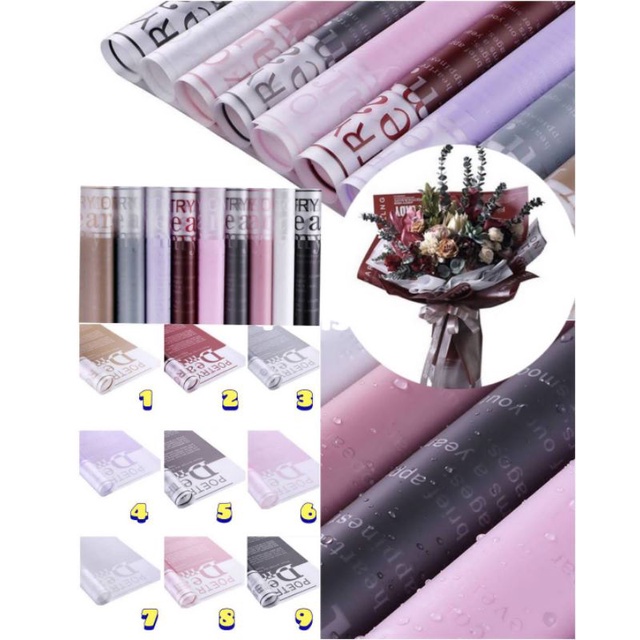 

Free Packing Kertas Buket Lembaran Motif Koran Waterproof Cellophane Poetry Dear My Love Retro Pattero