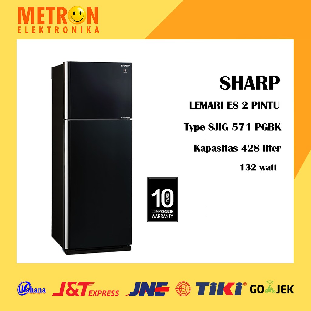 SHARP SJ-IG 571 PG-BK BLACK KULKAS 2 PINTU 428 LT INVERTER SJIG571PGBK