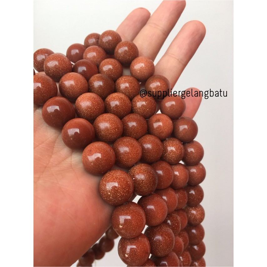 Brown Gold Sand Stone Batu Pasir Emas Coklat Aksesoris Manik 14mm Ready Rentengan Natural Akik Kayu