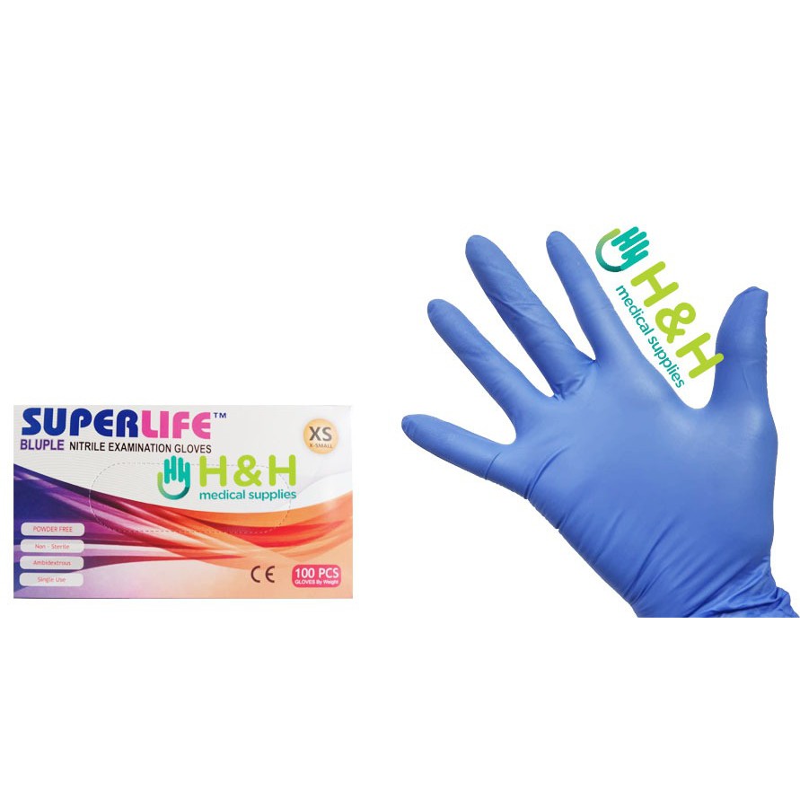 Sarung tangan SUPERLIFE BLUPLE / Sarung tangan karet /  Handscoon Nitrile / Sarung tangan medis Kesehatan / Sarung Tangan Nitrile / Nitrile Gloves / Sarung Tangan Nitrile no powder