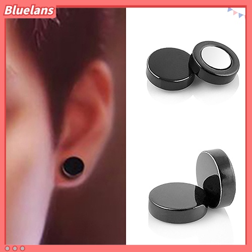 Bluelans 1 Pasang Anting Tusuk Magnetik Tanpa Tindik Bentuk Bulat Untuk Pria