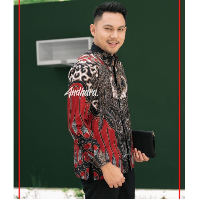 Kemeja Batik pria Lengan Panjang slimfit Jumbo modern SIMERAH