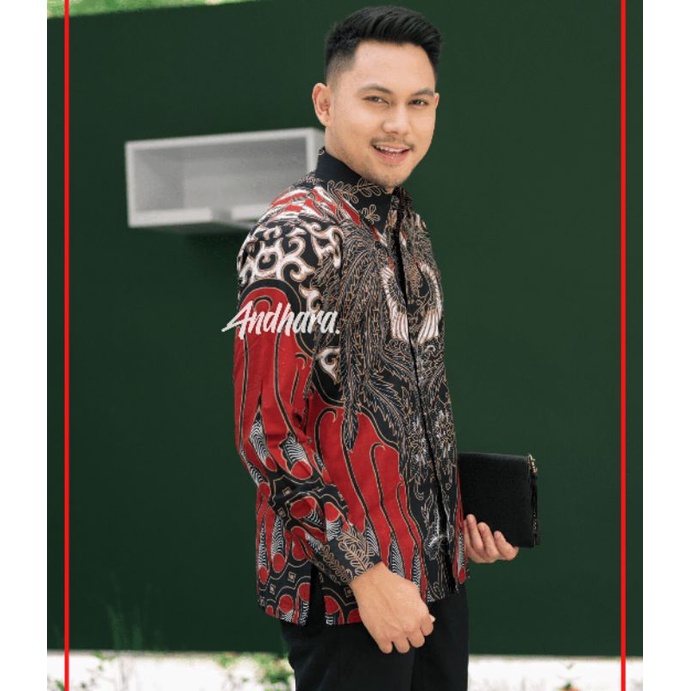 Kemeja Batik pria Lengan Panjang slimfit Jumbo modern SIMERAH