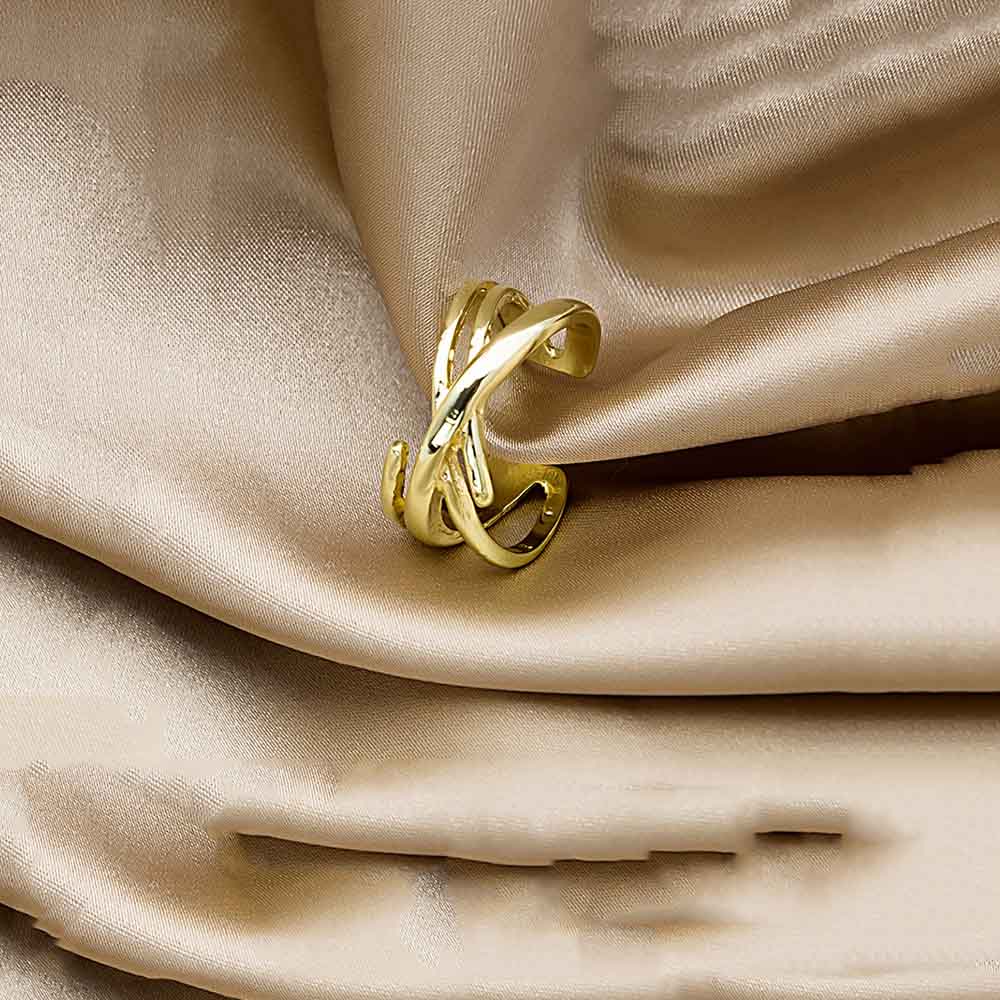 Cincin Bentuk Geometris Twisted Bahan Metal Warna Gold Silver Untuk Wanita