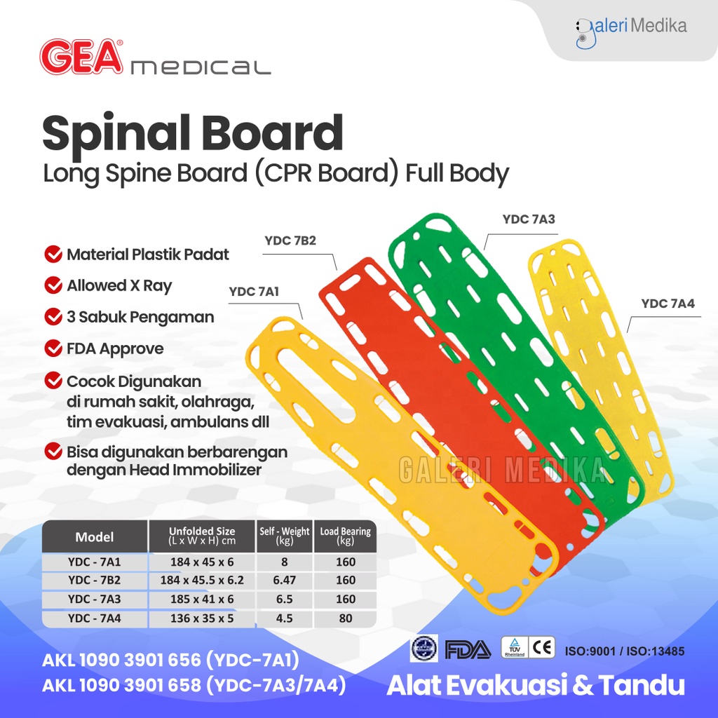 Tandu Emergency GEA YDC 7 A3 / YDC 7A3 / YDC-7A3 Spinal Board