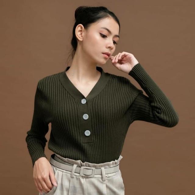 SWEATER RAJUT BODY FIT K3 SWEATER YESSI MODEL TERBARU-HIJAU ARMY