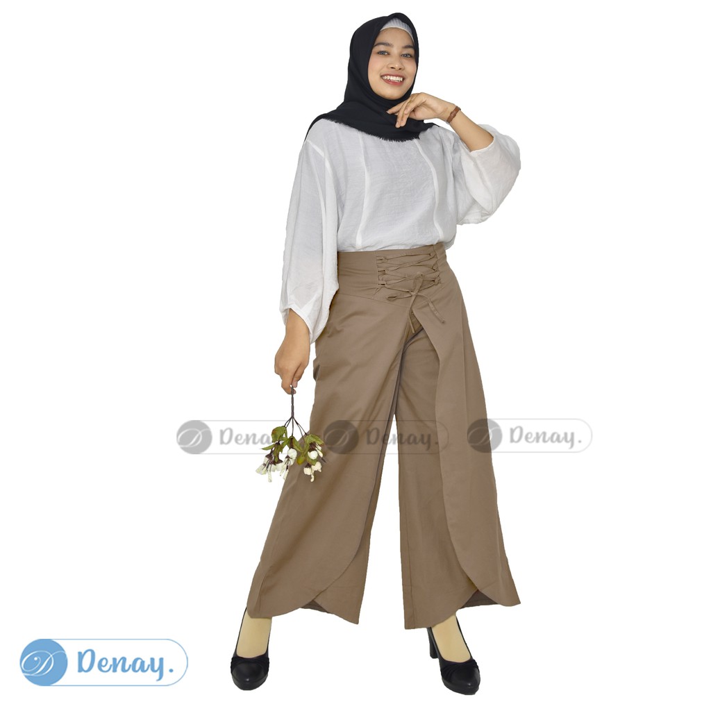 TOKODENAY - Celana Panjang Wanita - Clarissa Kulot Matt Poplin Street Premium Quality - Fashion Muslim-COKLAT