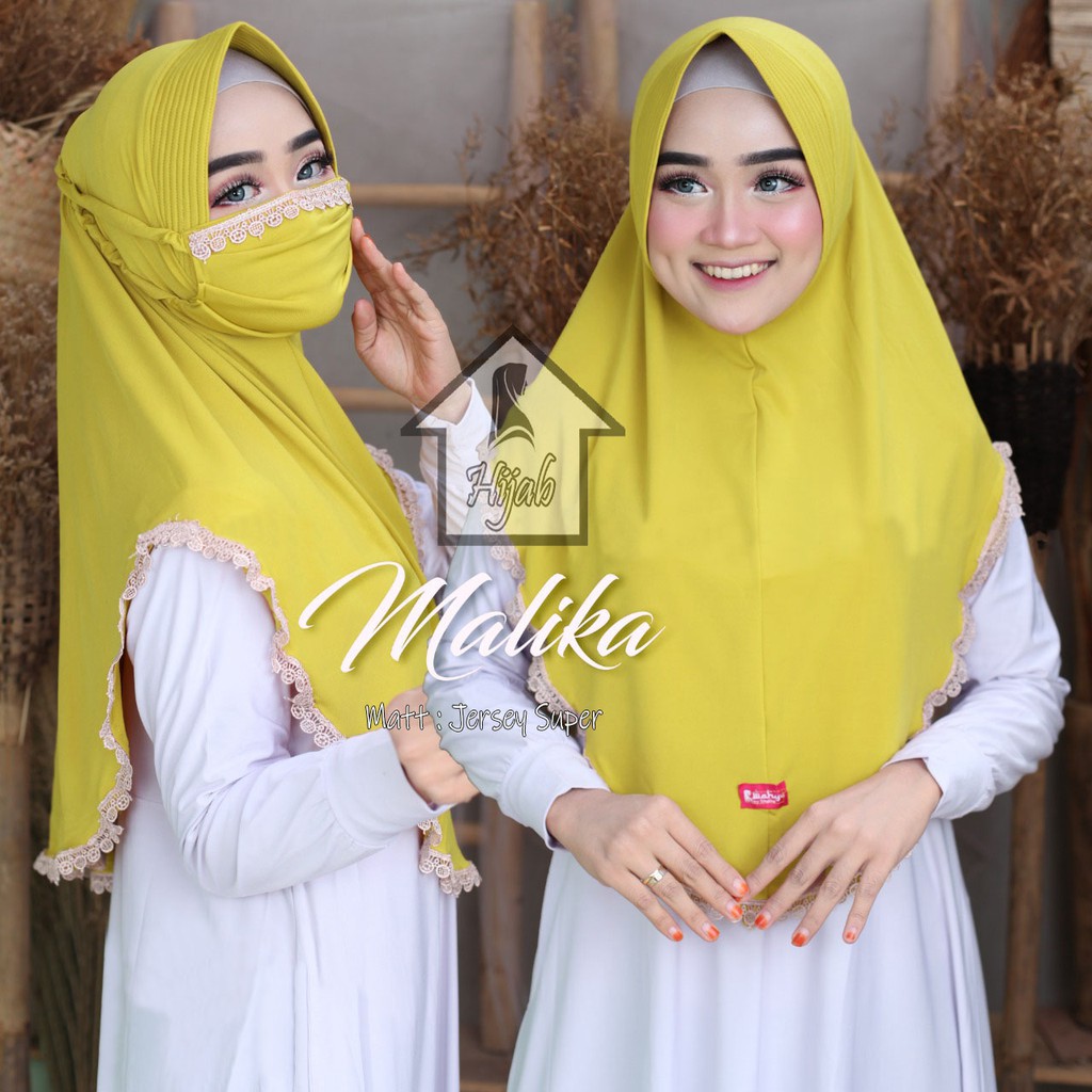 GROSIR Jilbab Instan Terbaru Hijab Masker Jersey Premium  Kerudung Masker Renda Malika RUMAH HIJA'B-Lemon