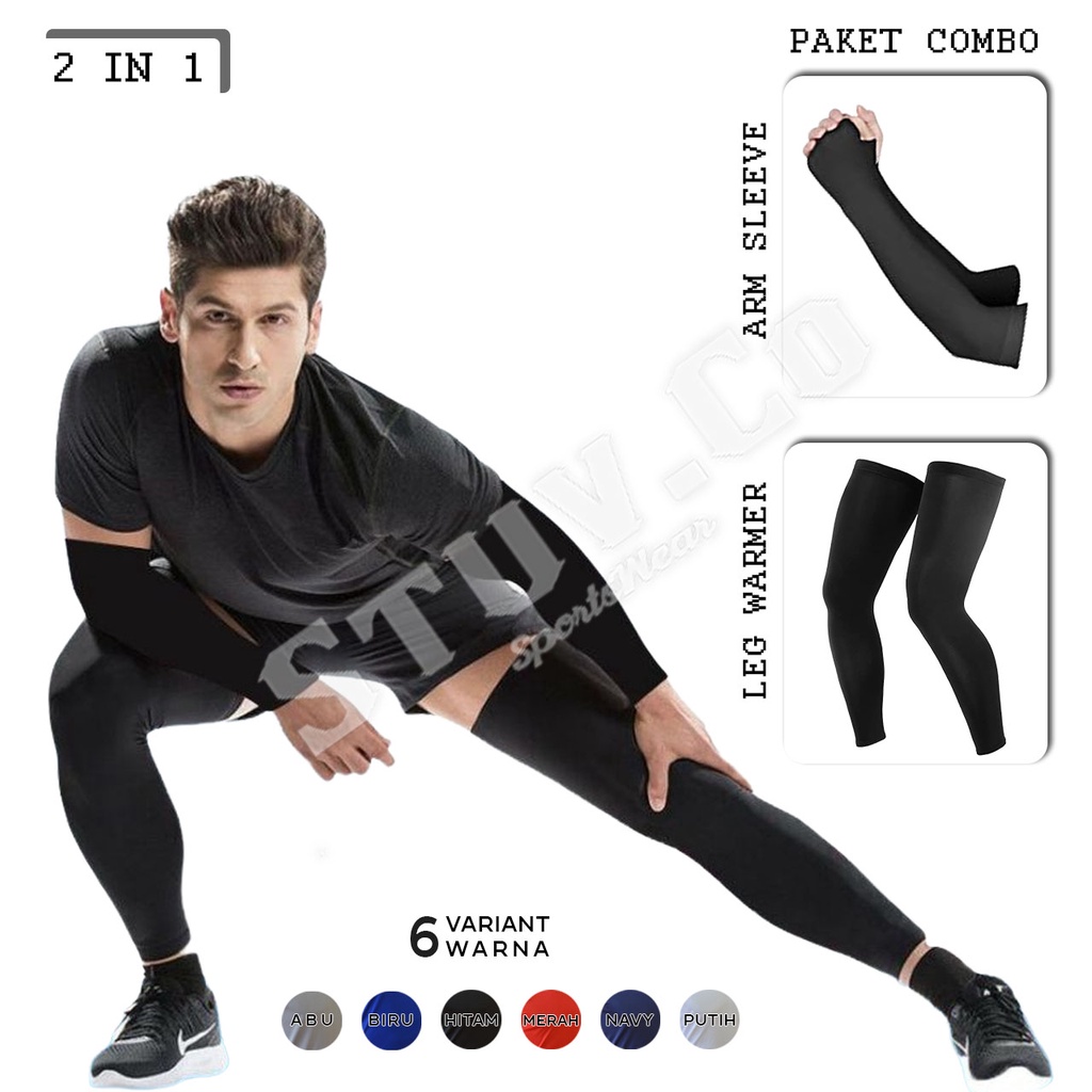 PAKET STELAN 2IN1 ARM SLEEVE DAN LEG WARMER PRIA WANITA SET OLAHRAGA FUTSAL SEPAKBOLA SEPEDA BASKET VOLI MURAH