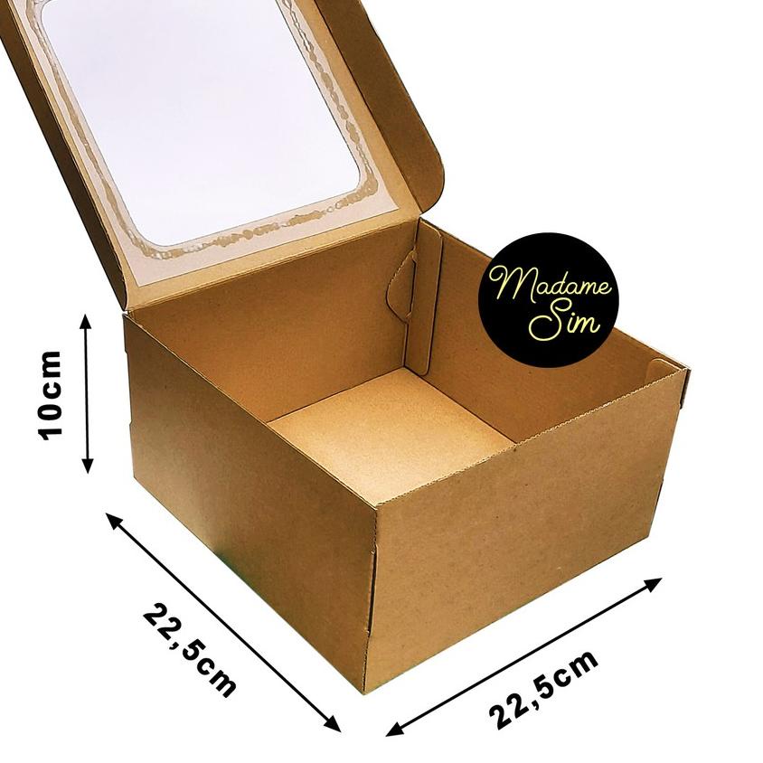 

KOTAK KUE - CAKE BOX 22 x 22 x 10 CM - COKLAT + JENDELA (ISI 10 PCS)