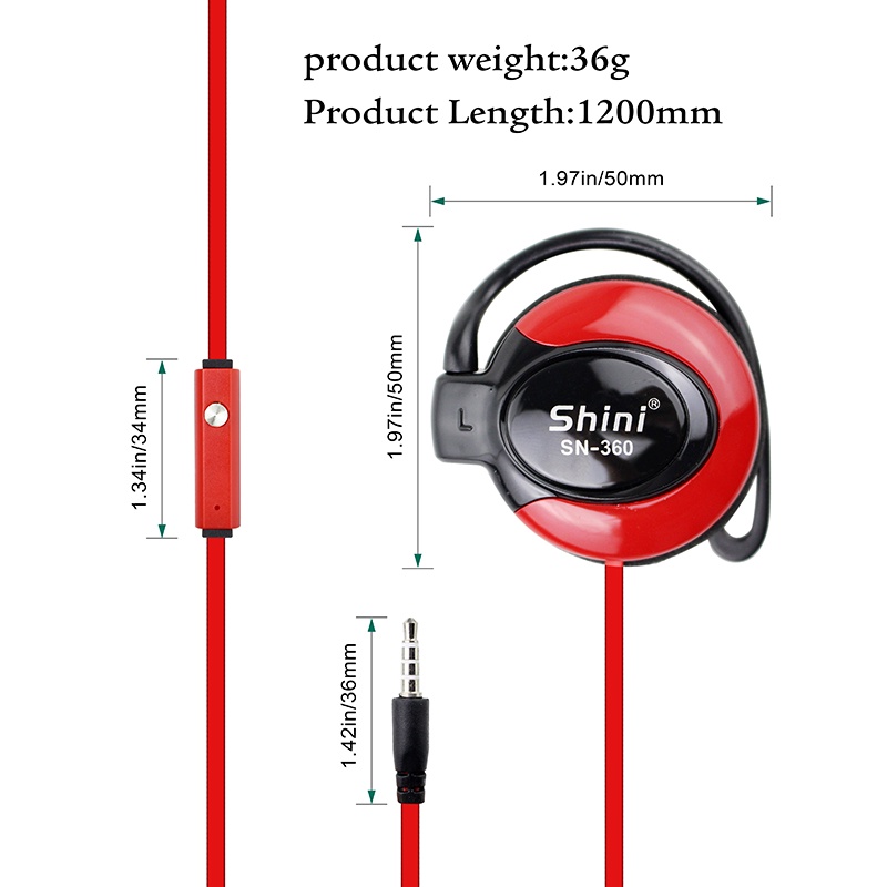 Shini SN360 Earhook Clip-on Headphone Sporty