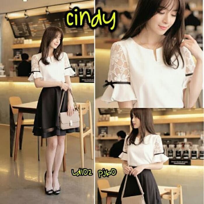 Cindy Ro Blouse Wanita Twiscone Kombi Brukat Putih Ks290