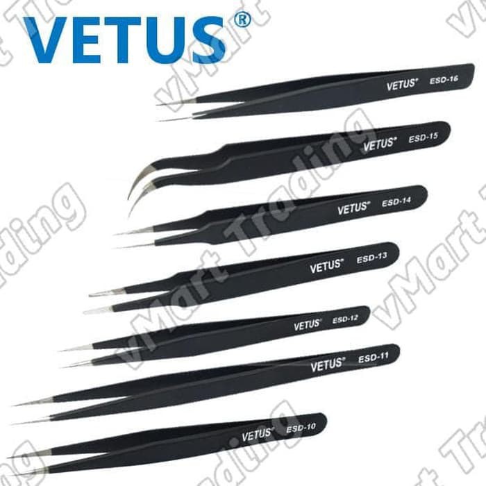 Pinset Vetus Stainlees Tweezers Anti Static ESD 10 11 12 13 14 15 16