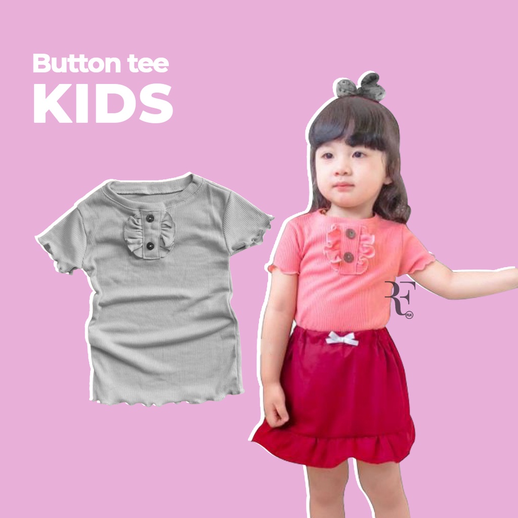 Baju atasan anak perempuan Blouse Rib Polos 1-6th !! Ruffle tee kancing ( Rajut F )