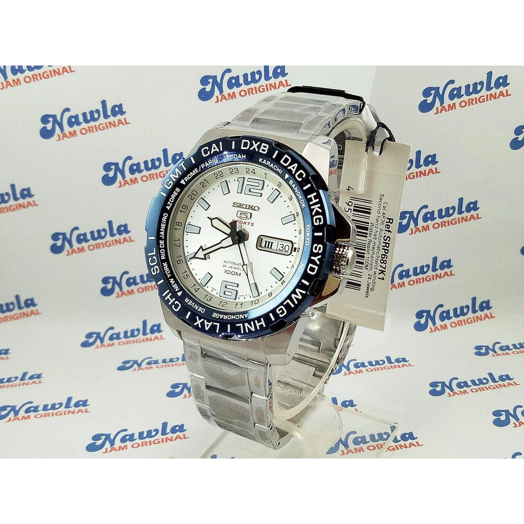 Seiko 5 Sport SRP687K1 World Time Blue Bezel - Jam Tangan Pria SRP687