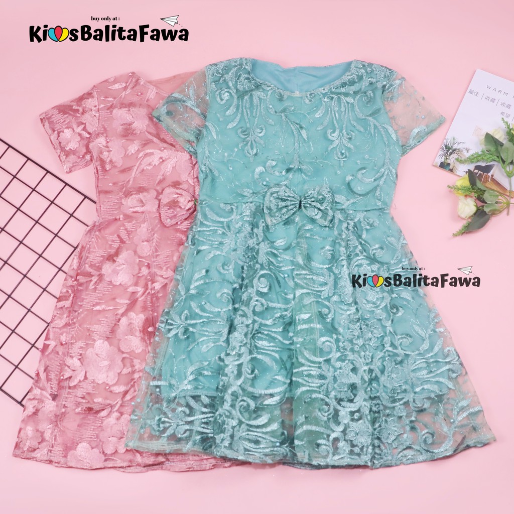 Dress Icha Brukat uk 6-8 Tahun / Dres Brokat Anak Perempuan Gaun Brukat Pesta Baju Import Baby Cewek