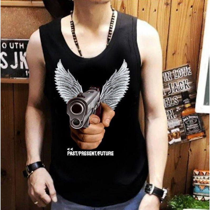 NEL-FASHIOM SINGLET KAOS DISTRO/SHRIT SINGLET PISTOL SAYAP