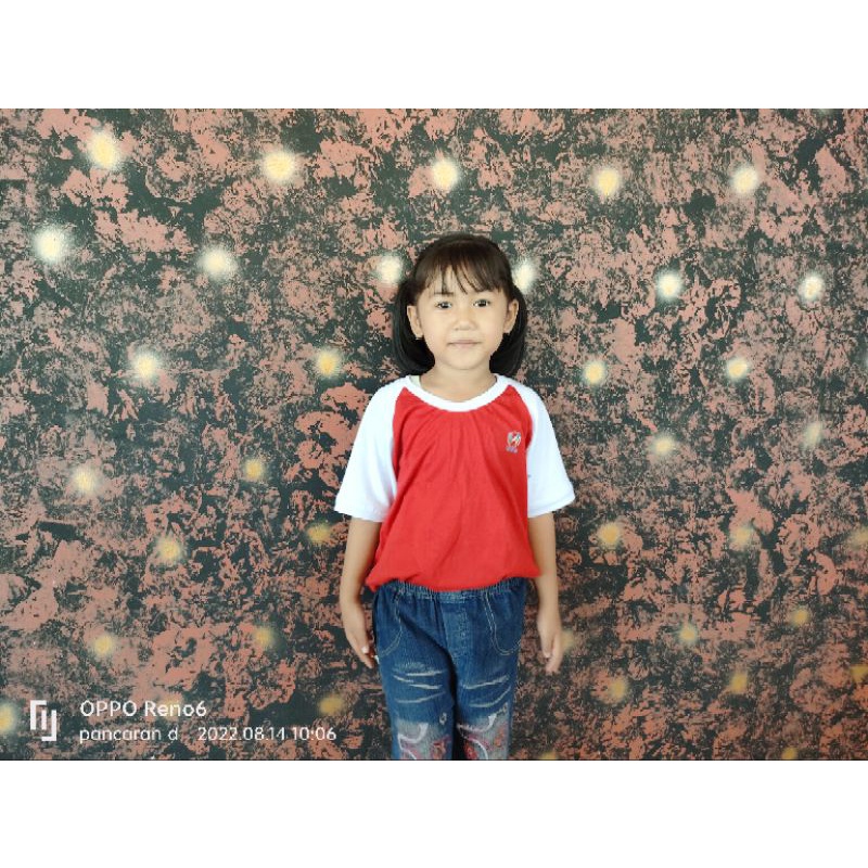 kaos reglan anak, kaos polos reglan merah putih, kaos kombinasi merah putih Agustusan