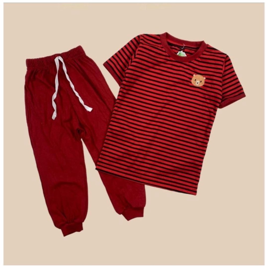 WAME- KIANO BOYS SET | SETELAN ANAK LAKI-LAKI DAN PEREMPUAN KIANO STRIPES BORDIR PAJAMAS CELANA PANJ