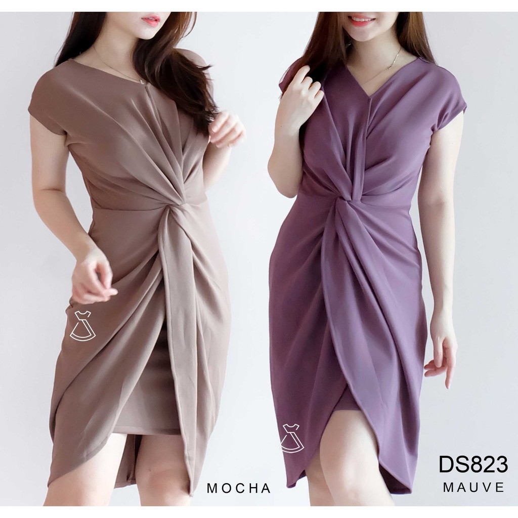 DS823 - DRESS SEPAN SCUBA KANTOR MIDI KNOT WANITA GROSIR MURAH