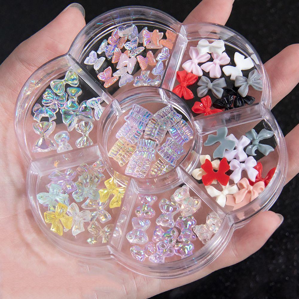 AUGUSTINA Augustina Butterfly Aurora Nail Art Dekorasi 7kisi Busur Glitter Shinyy Candy Color Nail Charms Set