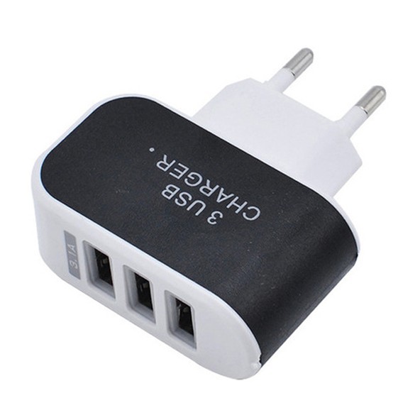 Adapter Travel Charger USB 3 Port 5V 3.1A EU Plug LED EKA Black Grab Medan