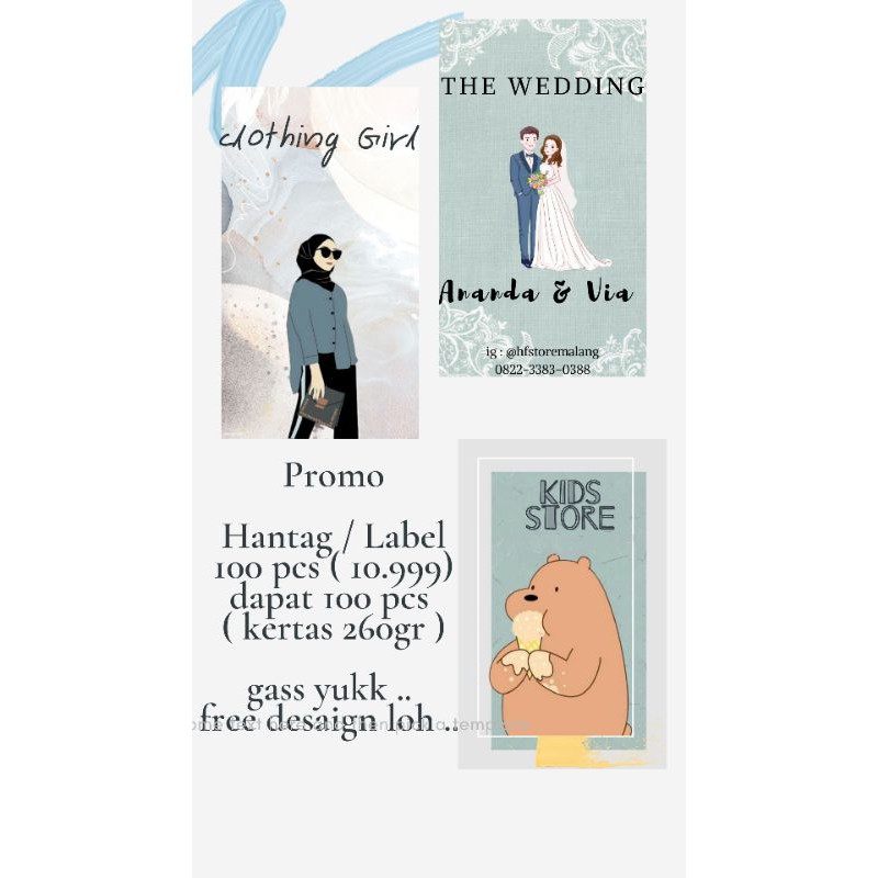 

label / Hang tag label ukuran 3,5 x 5,5 cm harga 10.999 ( dapat 100 pcs ) ap 260 gr