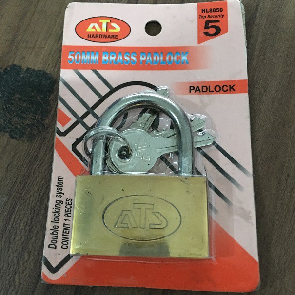 Gembok Kuningan merk ATS berkualitas 50mm Brass Padlock HL8850