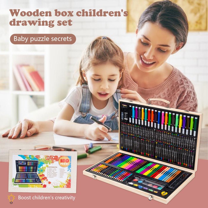 

Crayon Set 180pcs box Kayu / Painting Wooden Art Drawing Sets