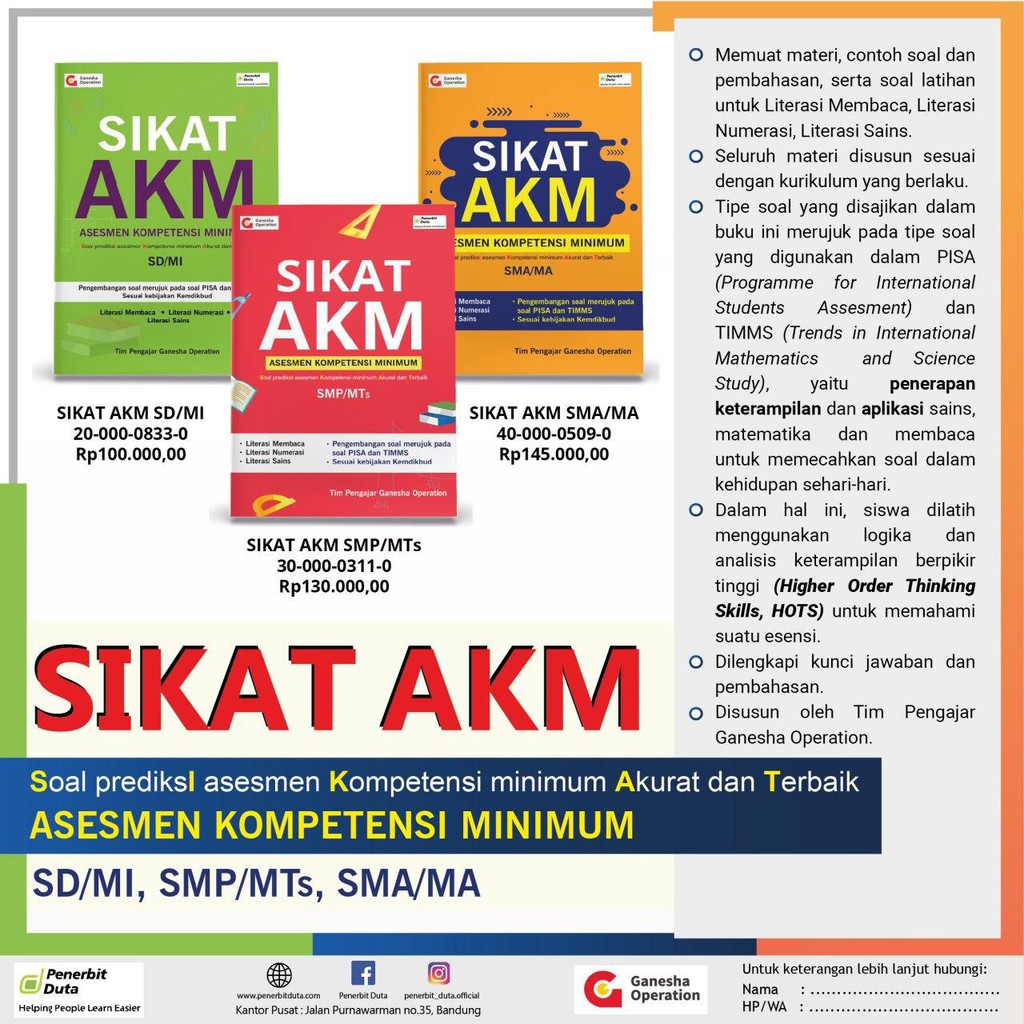SIKAT AKM ( ASESMEN KOMPETENSI MINIMUM ) KARYA TIM PENGAJAR GANESHA OPERATION SD // SMP // SMA