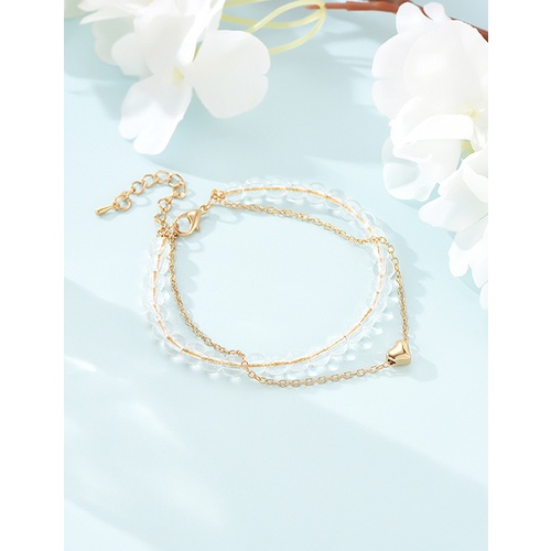 LRC Gelang Kaki Fashion White Alloy Double Transparent Bead W75238