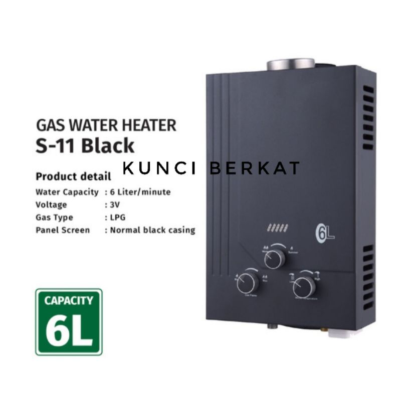 Water Heater Gas Black/Pemanas Air Gas Hitam/Black Series