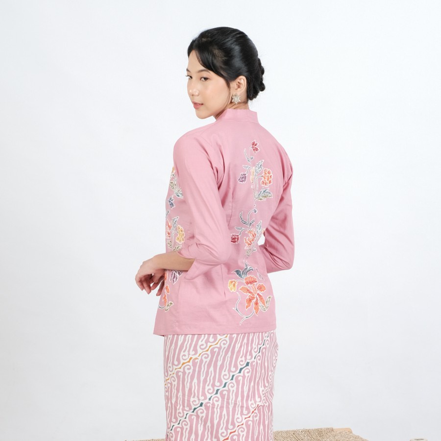 Kebaya Batik Encim Malia Lengan 7/8 Meradelima Katun Dusty Pink