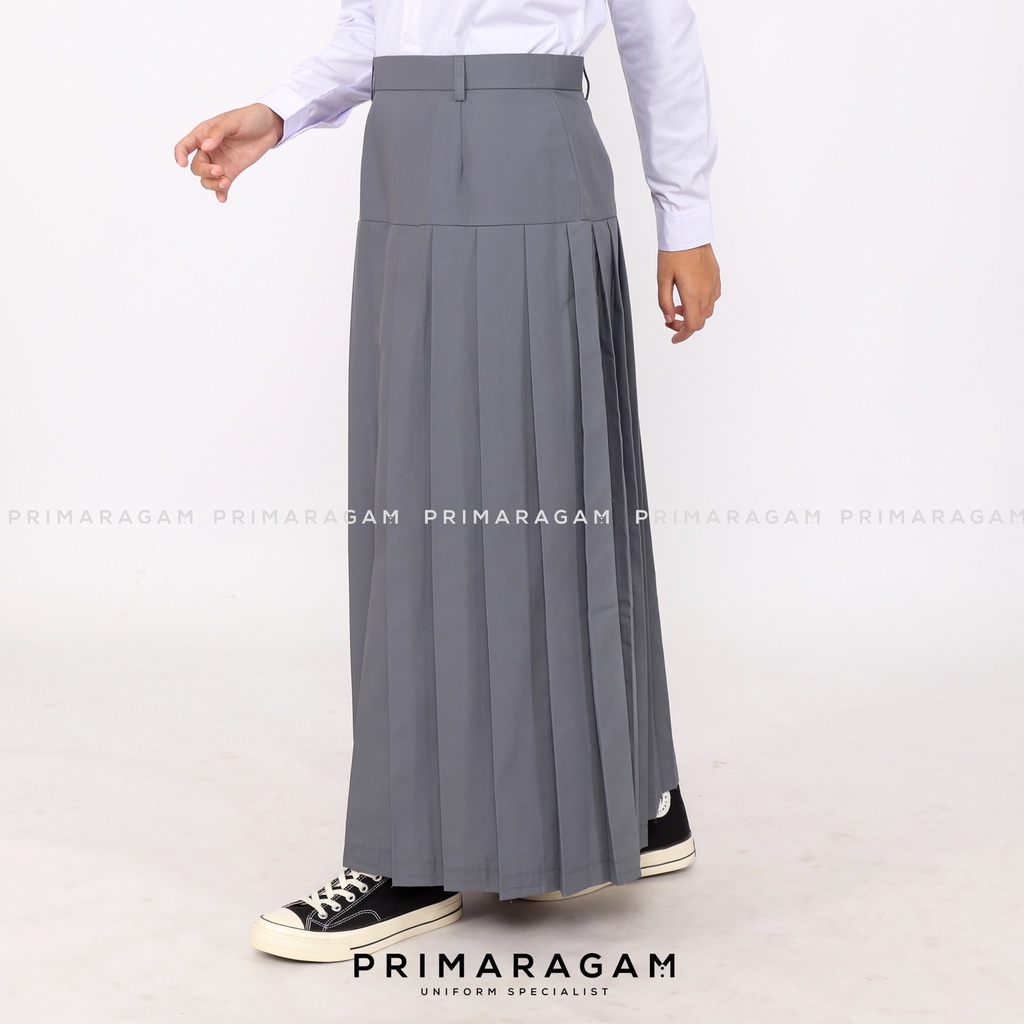 Primaragam Rok Seragam Sekolah Sma Abu Abu Panjang Rempel Lipit Bawah Pinggang Pinggul Baping