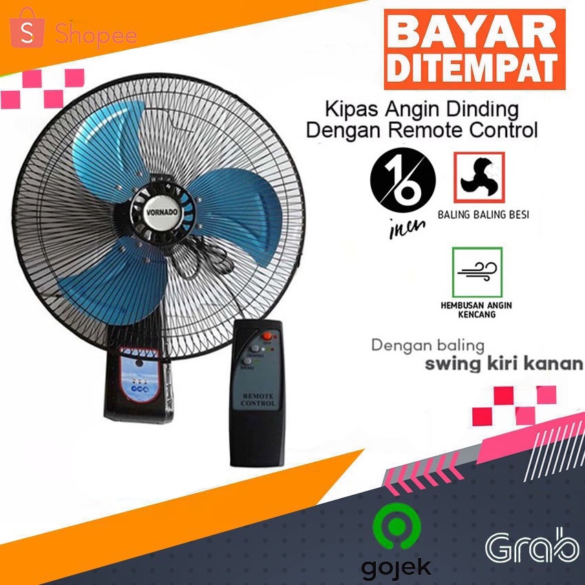 Kipas Angin Dinding Remot 16 inch Besi Tornado Kipas Remot Vornado
