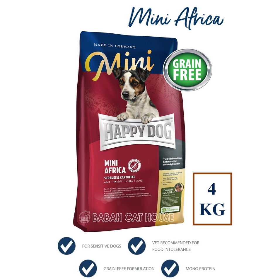 HAPPY DOG MINI AFRICA 4KG GRAIN FREE Dog Food HD Makanan Anjing Adult Dewasa Pom Kecil Super Small P