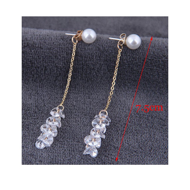 LRC Anting Tusuk Fashion 925 Silver Needle Zircon Long Earrings A59321