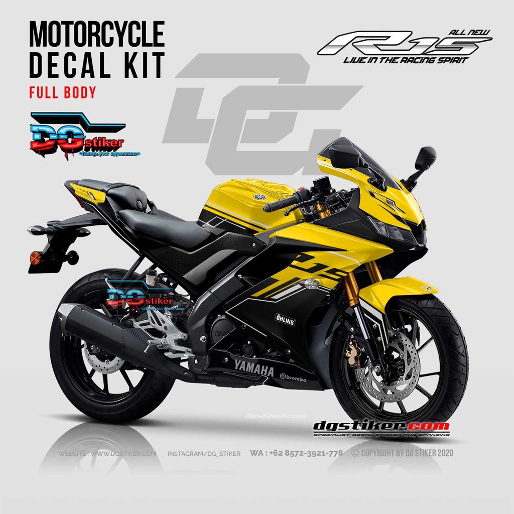 Decal Striping R15 V3 Kuning Hitech Line