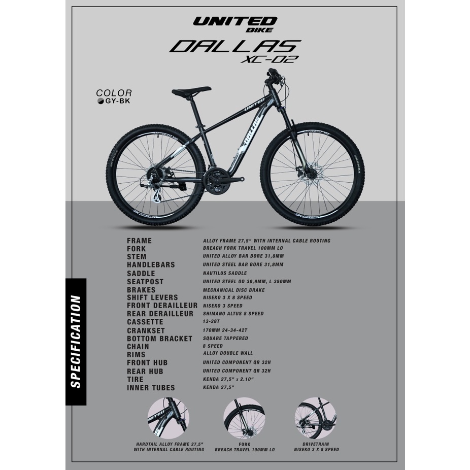 SEPEDA GUNUNG MTB 27.5&quot; UNITED MTB DALLAS XC-02 24SP