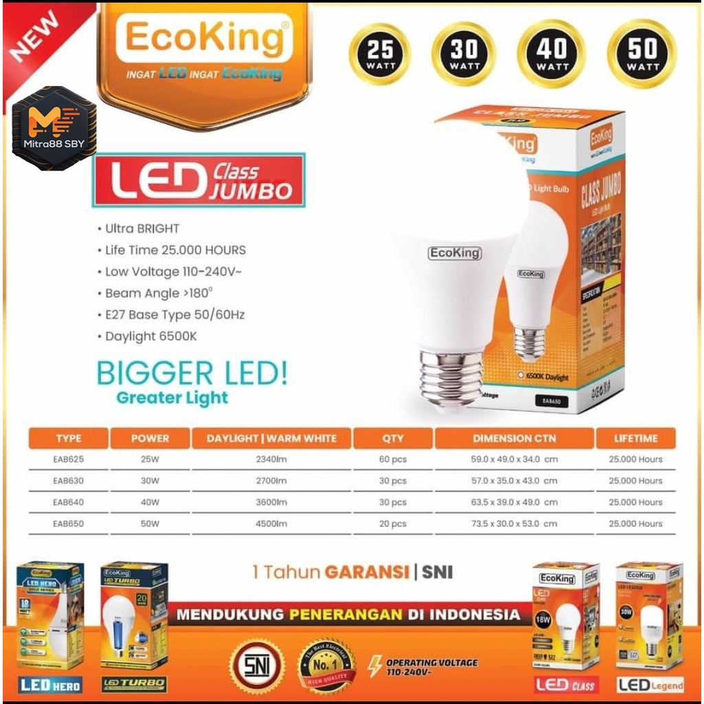 Mitra88SBY lampu LED ecoking class jumbo 25w 30w 40w dan 50w