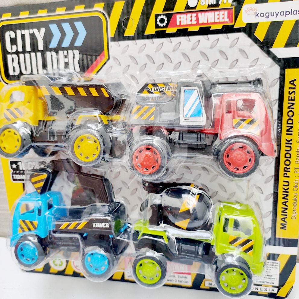 City Builder 4in1 Mainan Mobil Konstruksi Truk Excavator Molen Bor