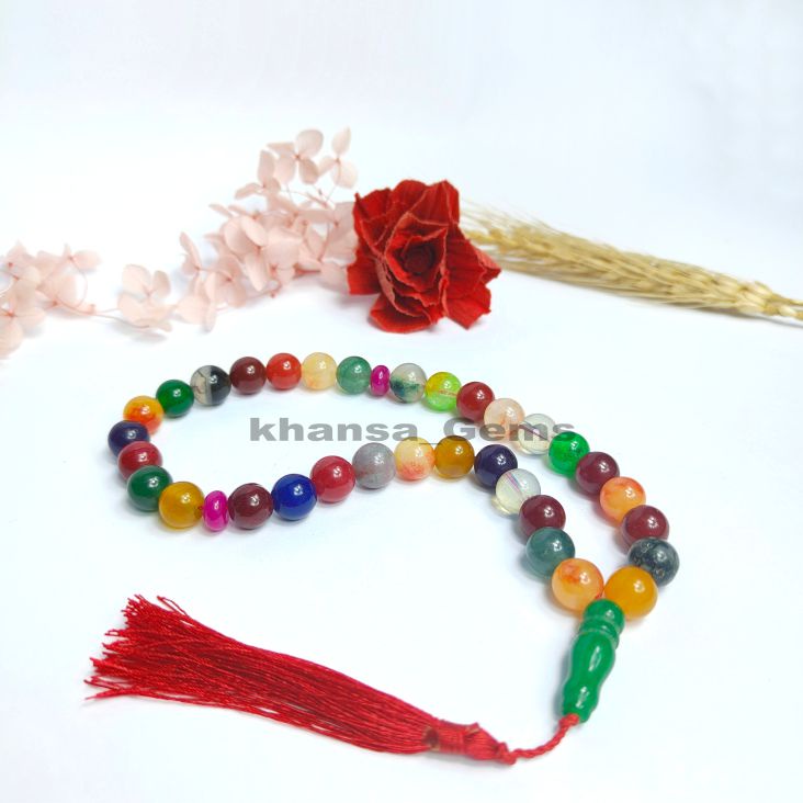 TASBIH BATU GIOK NATURAL PELANGI DIM 10MM ISI 33 BUTIR AKSESORIES PERLENGKAPAN IBADAH SHOLAT DZIKIR FASHION MUSLIM