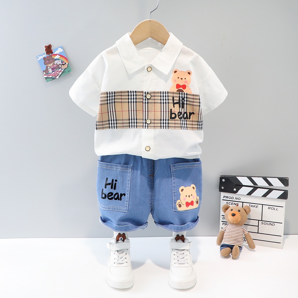 Setelan Anak Baju Kemeja set Celana Jeans Anak Laki Laki Korean Style Import