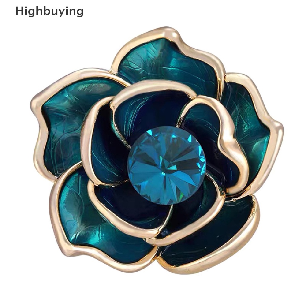 Hbid Bros Pin Enamel Bentuk Bunga Kamelia Biru Aksen Berlian Imitasi Untuk Wanita