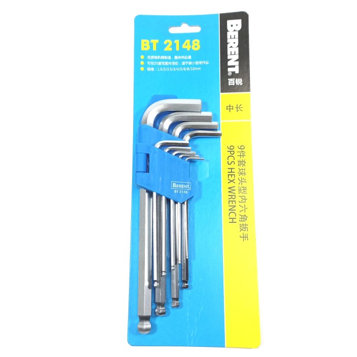 BERENT BT 2148 Hexh Wrench 9pcs 1.5MM-10MM / Kunci L Set