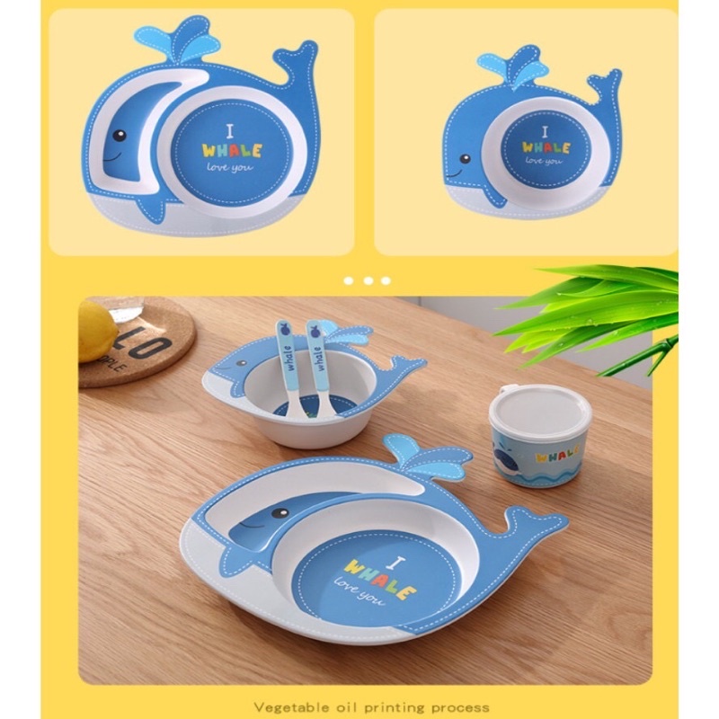 Fiber Bamboo Feeding Set | Piring Bayi Anak | Perlengkpan Makan Anak Lucu | Perlatan Makan Bayi