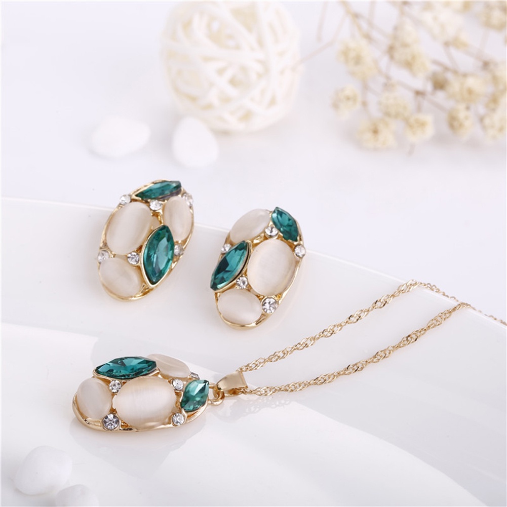 Hu Hu Hu Hu Hu Alat Bantu Pasang Kacamata♡ Set Anting Tusukkalung Rantai Dengan Liontin Batu Opal Bentuk Tetesan Air Untuk Wanita