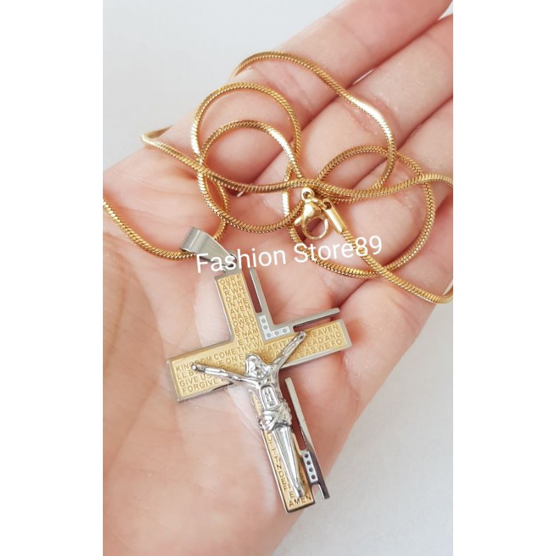 fashion import rohani kalung salib import kombinasi titanium gold white jesus antikarat selamanya