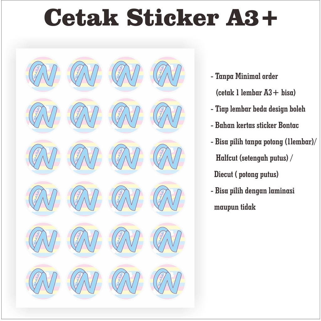 

Cetak Sticker A3+ / Stiker Label Kemasan atau Produk + Cutting/Non Cutting