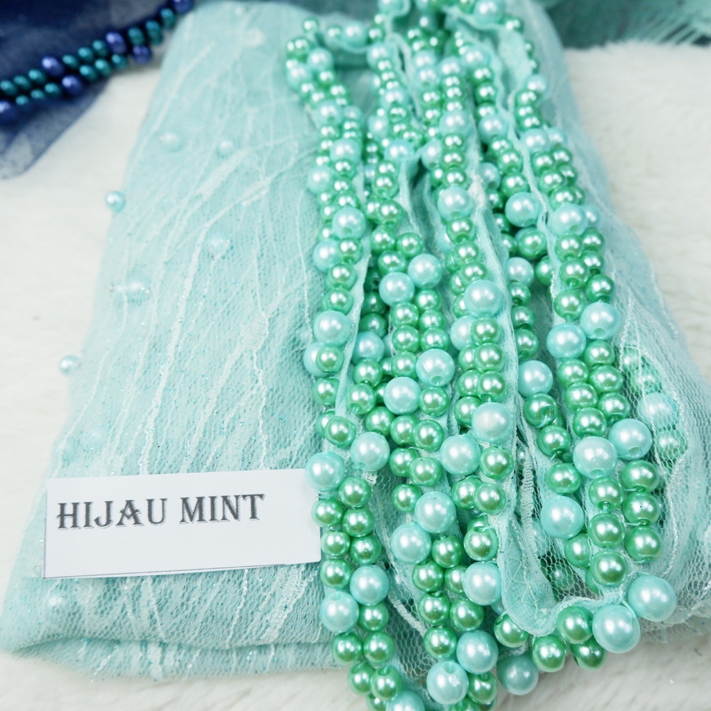 VEIL  MUTIARA SLAYER  PENGANTIN MOTIF ALL VARIAN COLOUR-HIJAU MINT